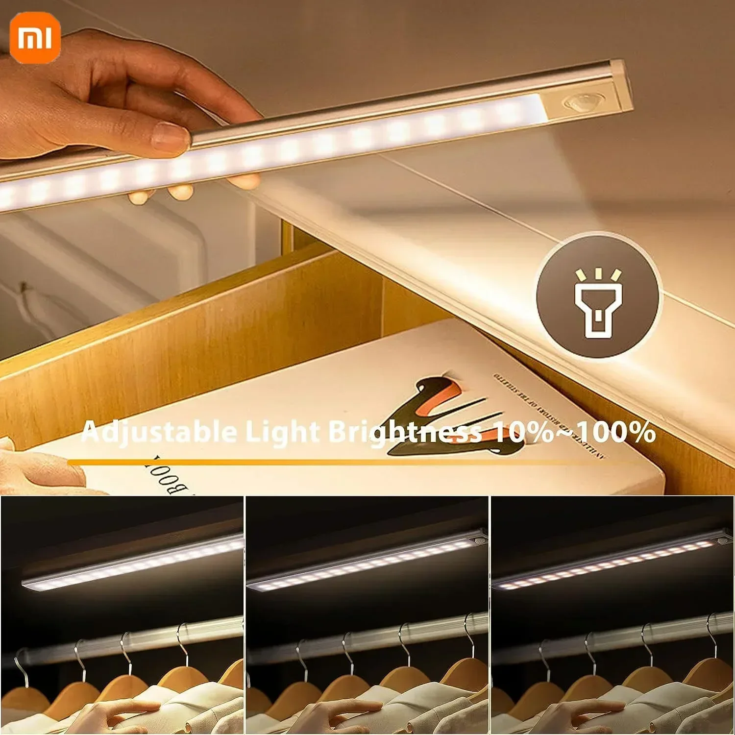 Xiaomi-Veilleuse LED sans fil avec capteur de mouvement, aste par USB, lampe pour chambre à coucher, armoire de cuisine, éclairage télécommandé, 60cm