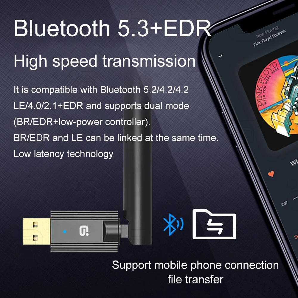 USB بلوتوث 53 محول 100 متر دونغل aptX لأجهزة الكمبيوتر Windows8.1/ 11/10 طابعة ماوس لوحة المفاتيح استقبال الصوت الارسال محرك الحرة