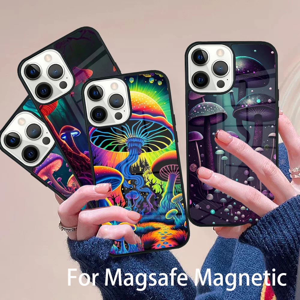 

Weird Trippy Mushroom Phone Case Magesafe Magnetic Wireless Charge Cover For IPhone 16 11 12 13 14 15 Pro Max Plus Mini