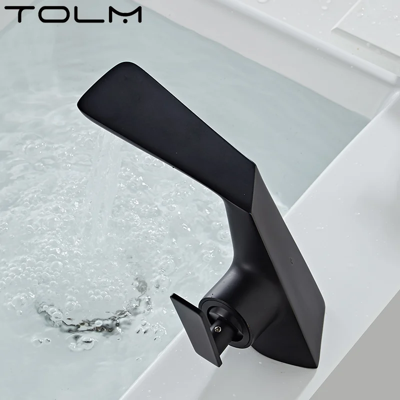 TOLM Chrome Bathroom Deck Mounted Waterfall Basin Faucet Hot Cold Water Sink Mixer Taps Black gold Lavatory Single Hole Crane