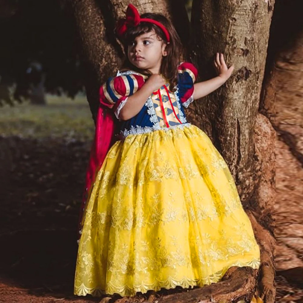 Snow White Princess Dress for Girl with Cloak Carnival Halloween Cosplay Costume 1st Birthday Party Dresses Prom Child Clothing