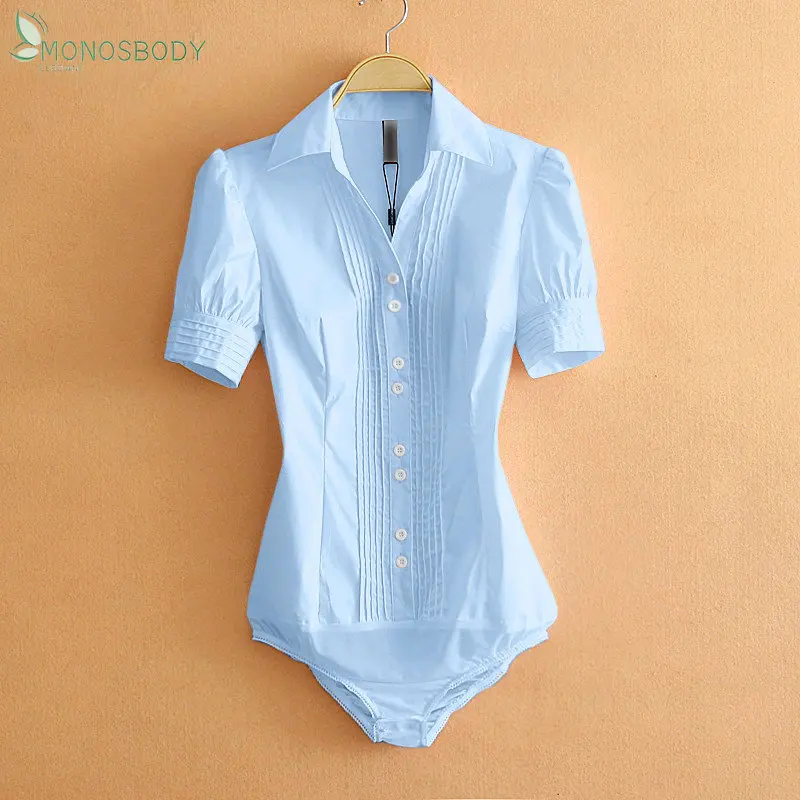 Elegant Bodysuits for Women Summer 2023 Short Sleeve Blouses and Tops Office Lady Rompers Business Work Body Shirts Female 2023