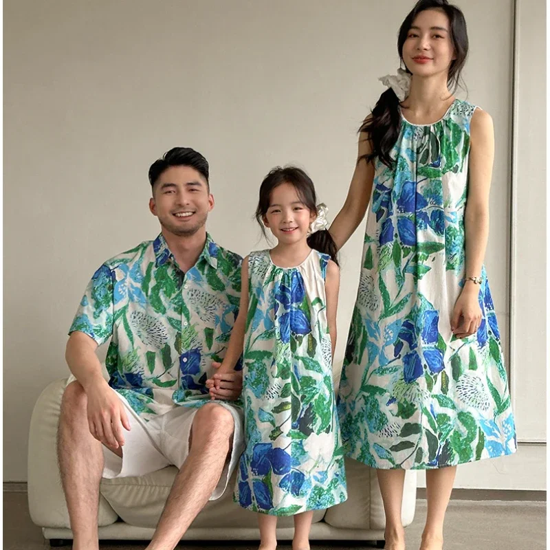 

Vacation Couple Look Parent-Child Clothes Beach Resort Dress Dad Son 2PCS Set Summer Holiday Family Matching Outfit Mom Daughter