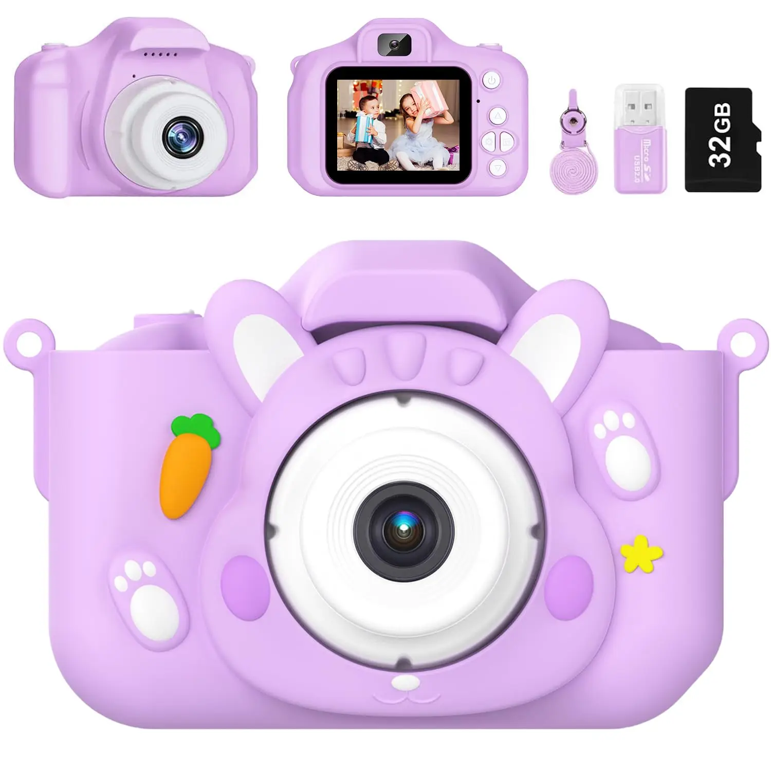 كاميرا للأطفال مزودة ببطاقة ذاكرة سعة 64 جيجابايت، ودقة 48 ميجابكسل، وتسجيل عالي الدقة بدقة 1080 بكسل، هدية مثالية للعطلات أو أعياد الميلاد للأولاد والبنات.