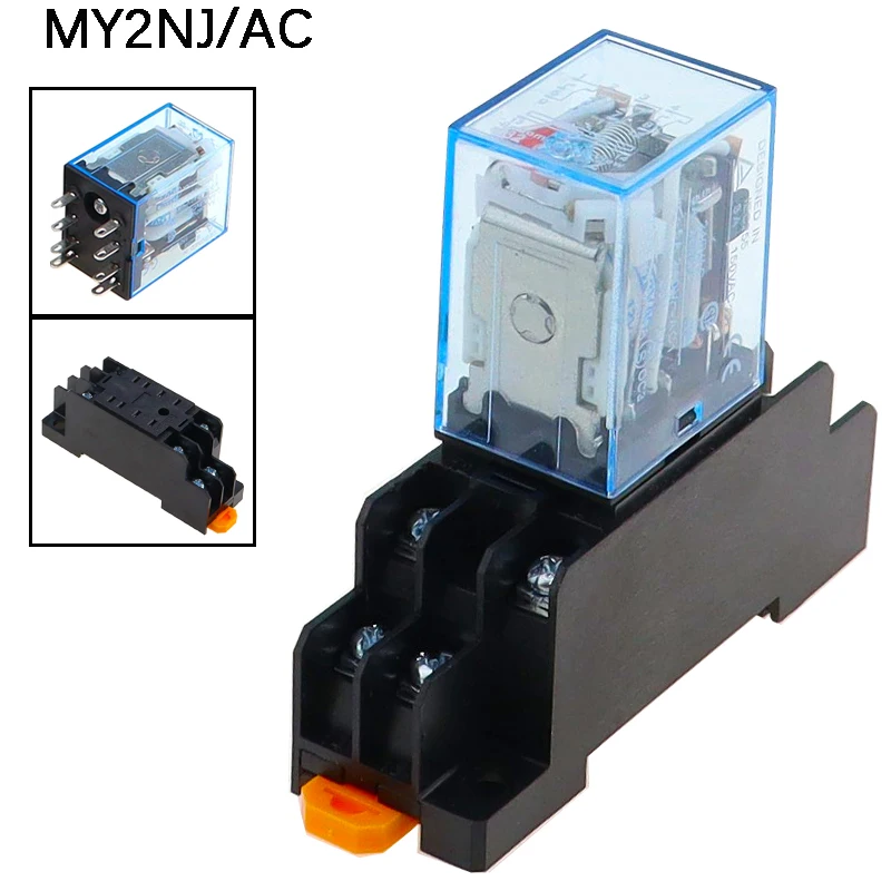 MY2NJ Relay Coil General DPDT Micro Mini Electromagnetic Relay Switch with Socket Base AC 12V 24V 36V 48V 110V 220V 380V