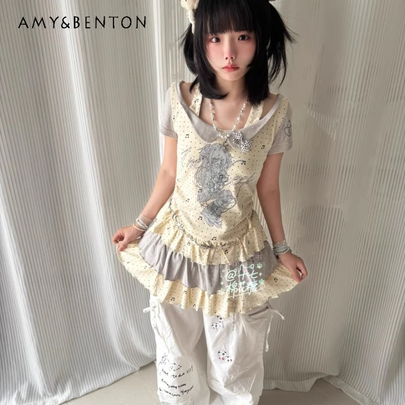 

2025 Summer New Cartoon Anime Polka Dot Women's Cake Dress Japanese Original Sweet Cool Age-Reducing Personality Dresses Ladies