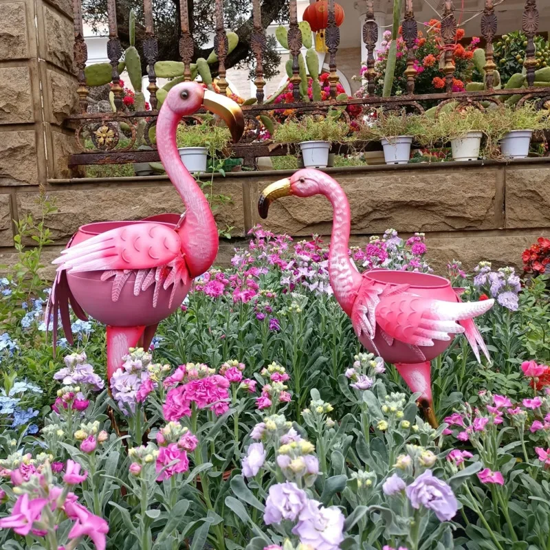 Flamingos Animal Ornaments Outdoor Courtyard Garden Balcony Decoration Iron Art Flower Pot Gardening Landscape Plant Rack