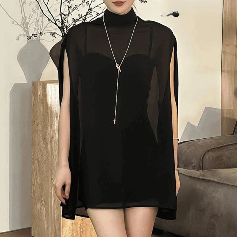 

Chiffon Thin Irregular Temperament Blouse Summer Sleeveless Solid Simplicity Elegant Shirt Tops Fashion Vintage Women Clothing