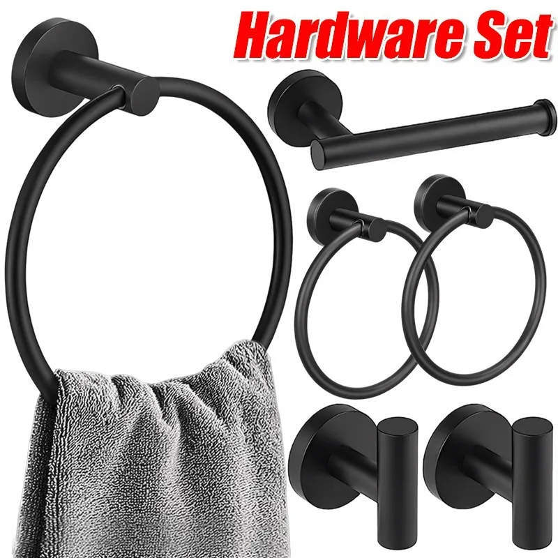 

Bathroom Hardware Set Stainless Steel Wall Mounted Towel Rack Toilet Paper Holder Coat Hanger Rail Ring Bathroom Accessories