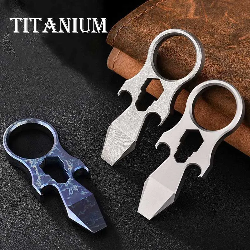 Mini Crowbar Corkscrew Outer Hexagonal Screwdriver EDC Titanium Multifunctional Tools Outdoor Camping Bottle Opener Key Pendant