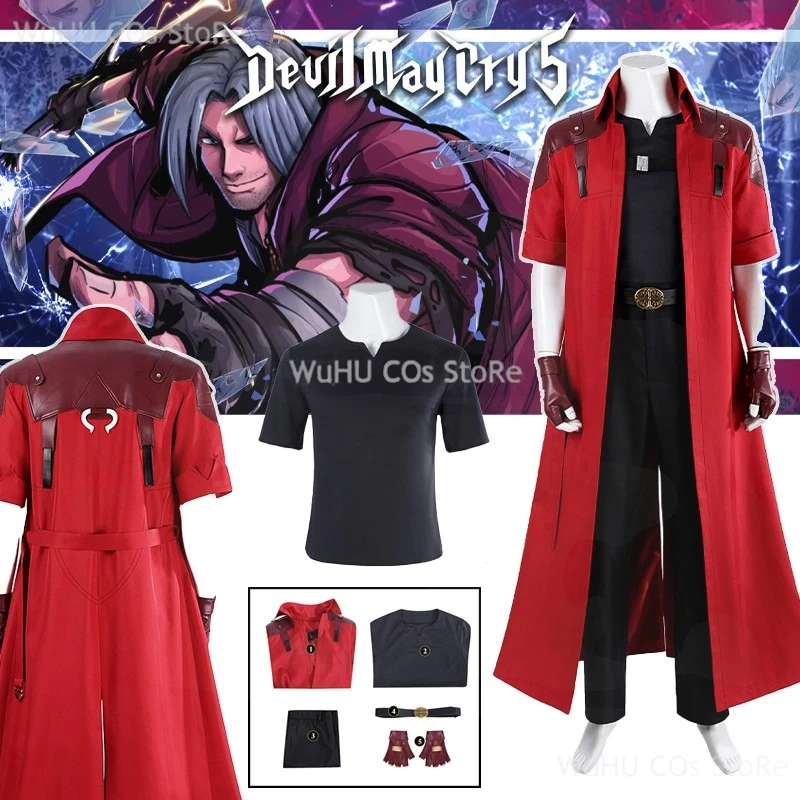 Anime Dante Devil May Cry Cosplay Coat Dante Cosplay Red Windbreaker Handsome Suit Halloween Wig Men Halloween Roleplay Suit