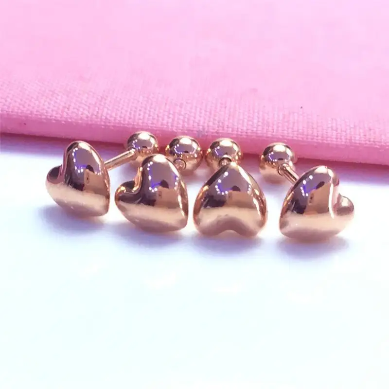 585 Purple Gold Plated 14K Rose Gold Glossy Heart Earrings Women\'s Classic Elegant Small Fashion Jewelry gift for girlfriend