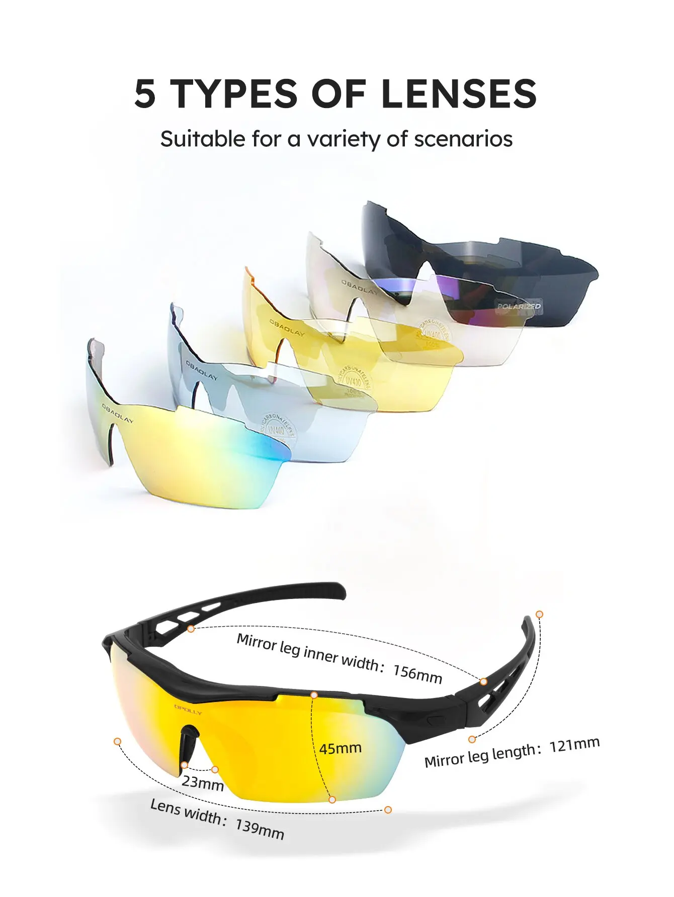 5 Replaceable Lenses Cycling Sports  Glasses Running Mountain Climbing Hiking Golf Fishing Polarized Sports Goggles