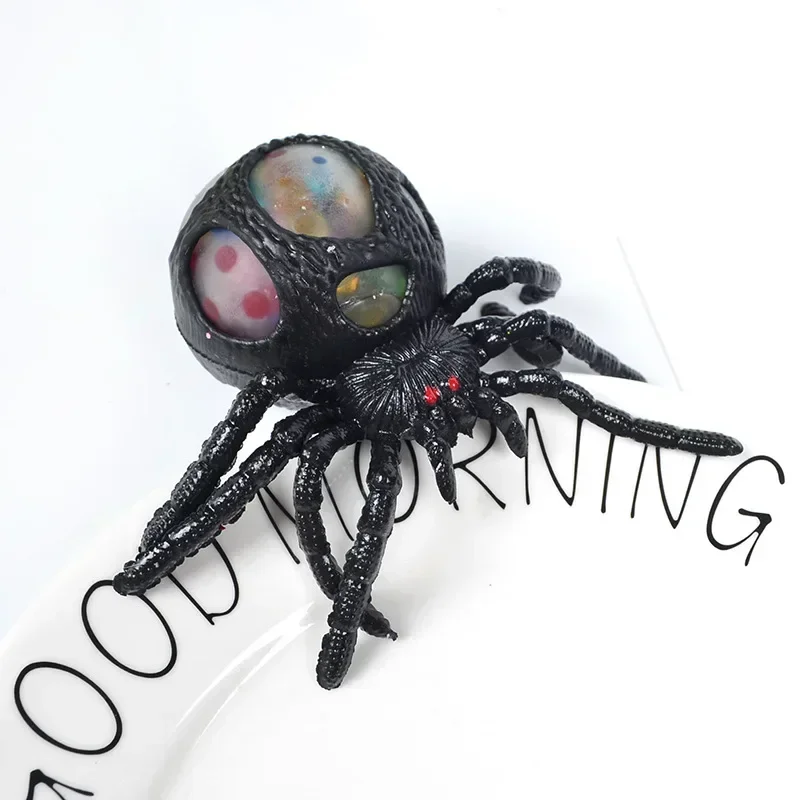 Horrifying Black Spider Squeeze Toy Colorful Bead Interior Perfect Anti-Stress Decompression Gadget Ideal Halloween Gift for All