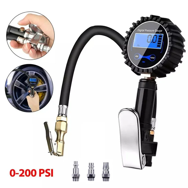 

LCD Tire Pressure Gauge 200PSI Digital Tire Inflator Meter For Motorcycle Car Truck Bicycle Bike