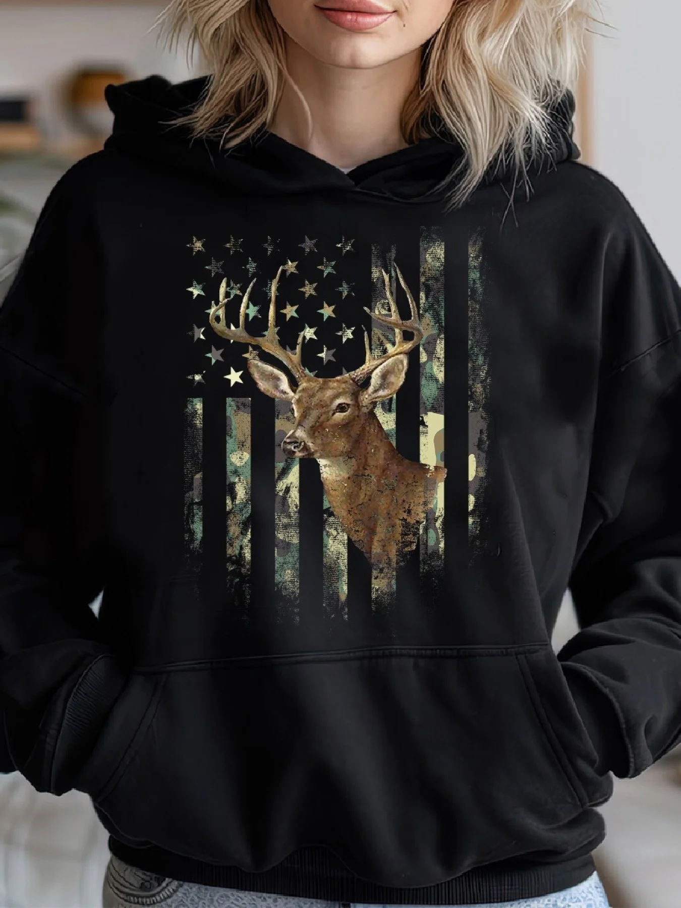 

Camouflage Deer Hunting Graphic Printing Autumn and Winter Cotton Hoodie for Men and Women Leisure Outdoor Street Sports