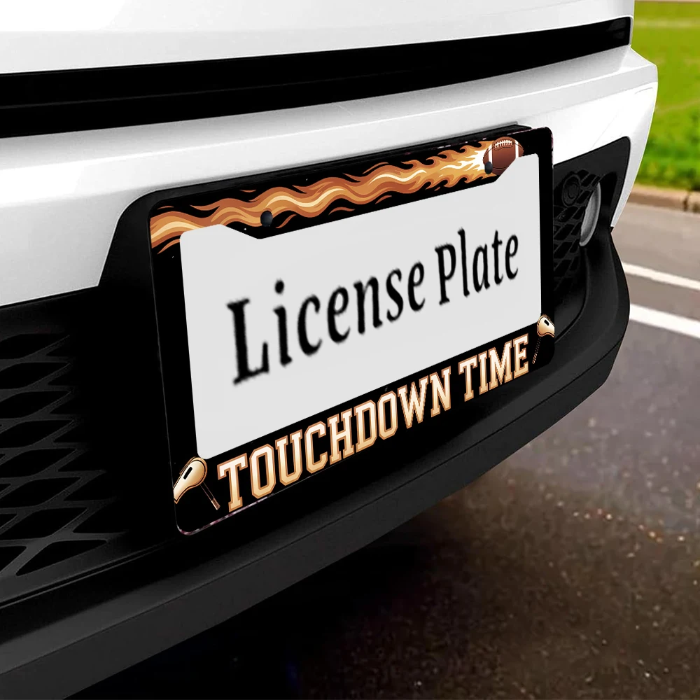 1 قطعة كرة القدم باللونين الأسود والذهبي نمط لهب 2 حفرة إطار لوحة الترخيص ، مادة الألومنيوم ، 6x12 بوصة ، مع طقم مسامير ، ريترو نوفمبر