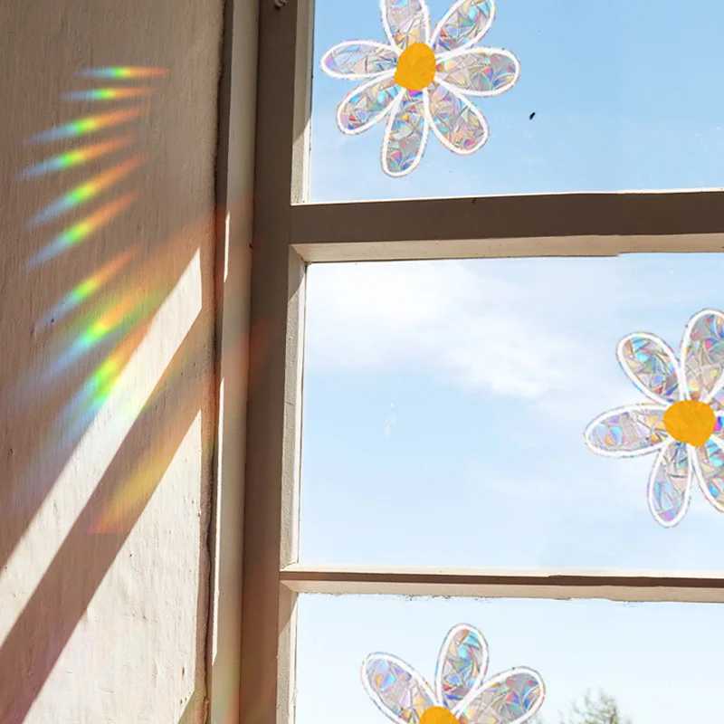 Flowers Daisies Electrostatic Paste Window Sticker Self-adhesive Glass Paste Sun Catcher Rainbow Maker Suncatcher Home Decor