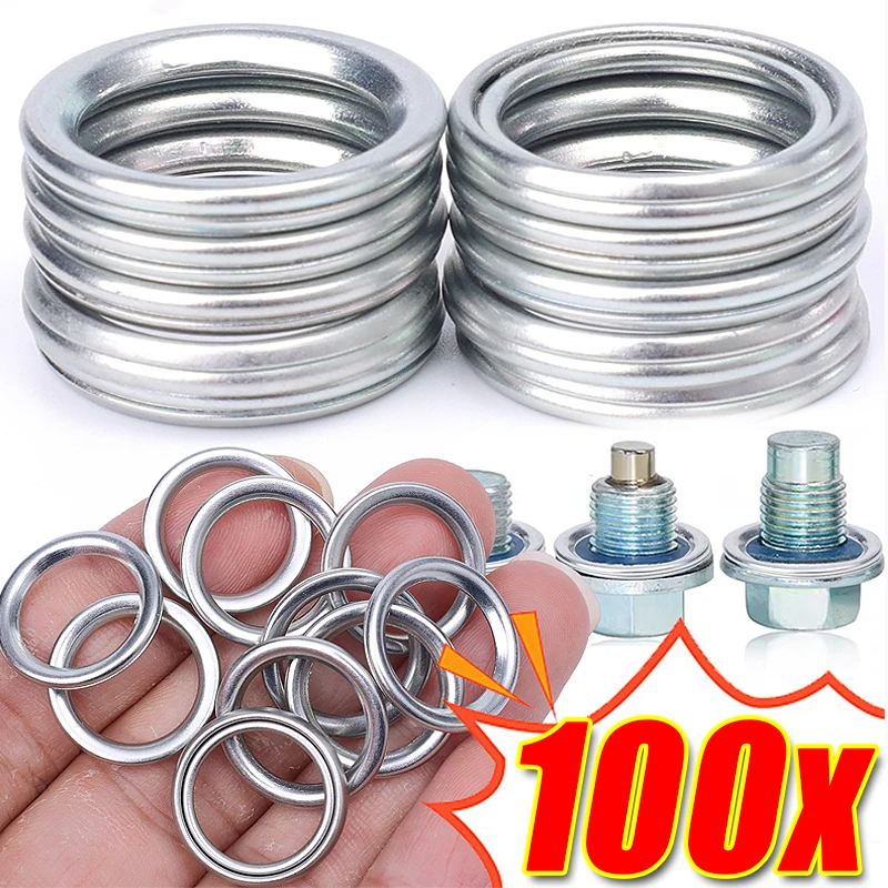 100-10pcs Car Oil Pan Oil Drain Screw Gasket Iron Drain Bolts and Sealing Gaskets Kit for Hyundai Kia Volvo Mitsubishi MD050317