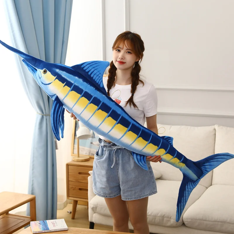 

Hot 140cm Giant Simulation Bluefin Tuna Plush Toys Stuffed Soft Tunny Long Pillow Lifelike Marine Fish Doll Creative Decoration