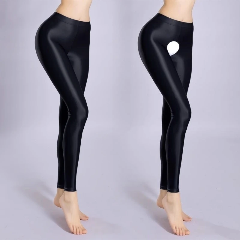 Women Oil Shiny Compression Leggings Plus Size High Elastic Breathable Pencil Pants Summer Gym Yoga Outfit Smooth Silk Pantyhose