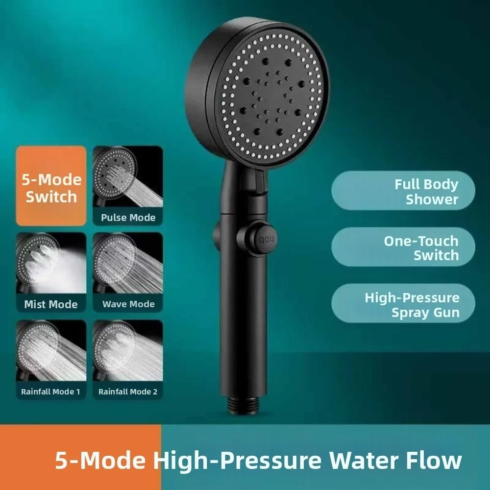 

5 Modes Shower Head Set with 1.5M Hose and Bracket Adjustment Showerhead Water-saving One-touch Stop Handheld Shower Hand
