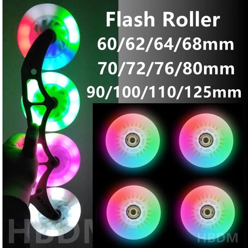 4pcs Colorful Flash Inline Skate Wheels LED Roller Wheels 60/62/64/68/70/72/76//80/90/100/110/125mm Speed Skates Accessories