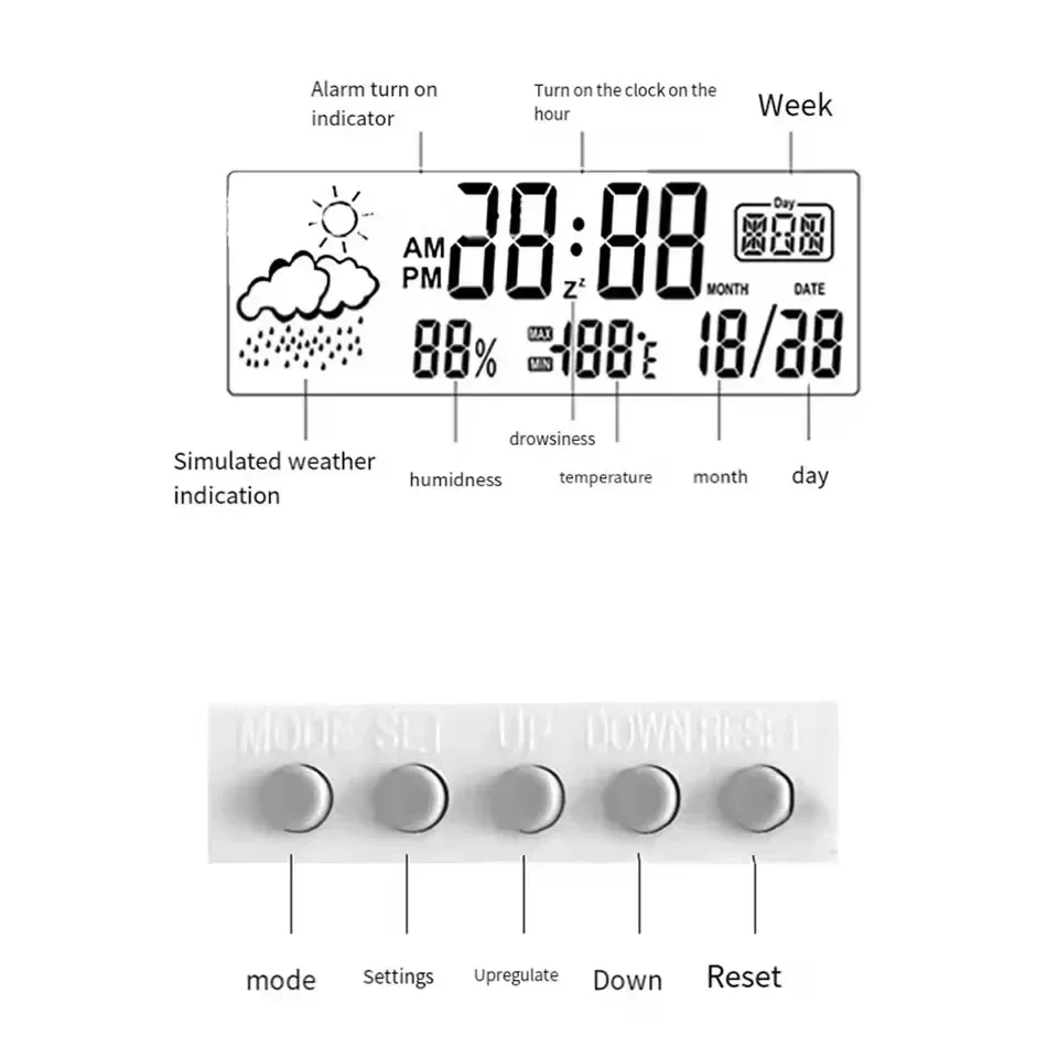 LED Thermometer Thermo-Hygrometer Multifunction Electronic Clock Temperature Humidity Meter Weather Station for Home With Alarm view 3