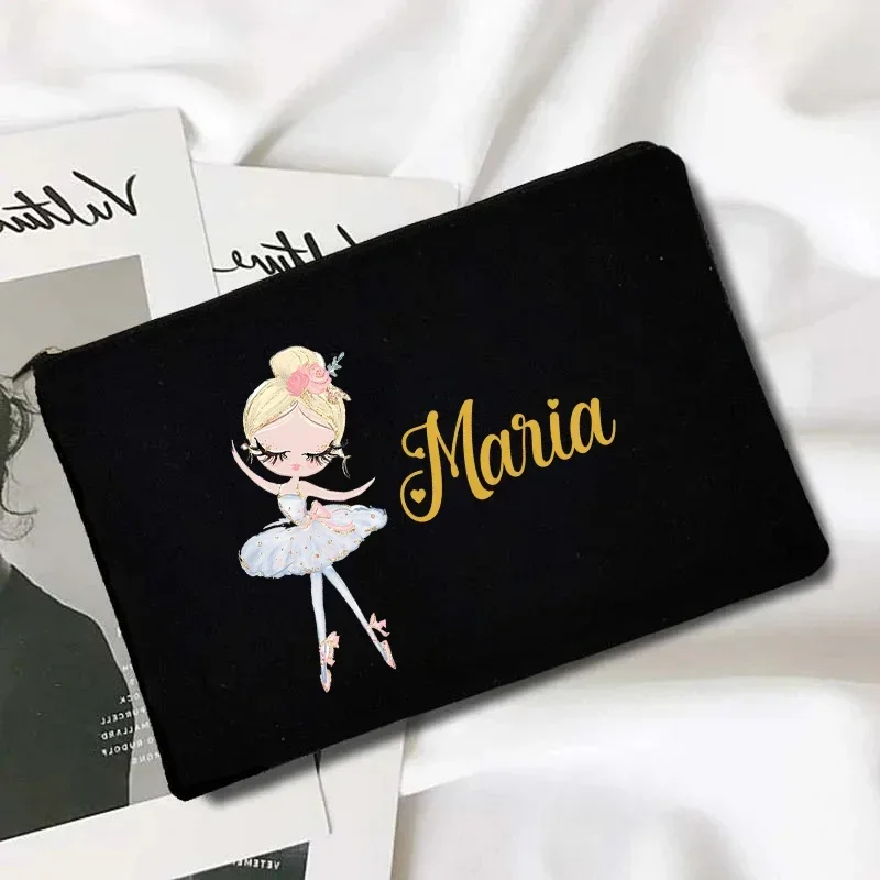 Custom Name Bridesmaid Gift Makeup Bag Cute Cartoon Girls Travel Cosmetic Organizer Canvas Handbag Side Bag For Ladies Purse