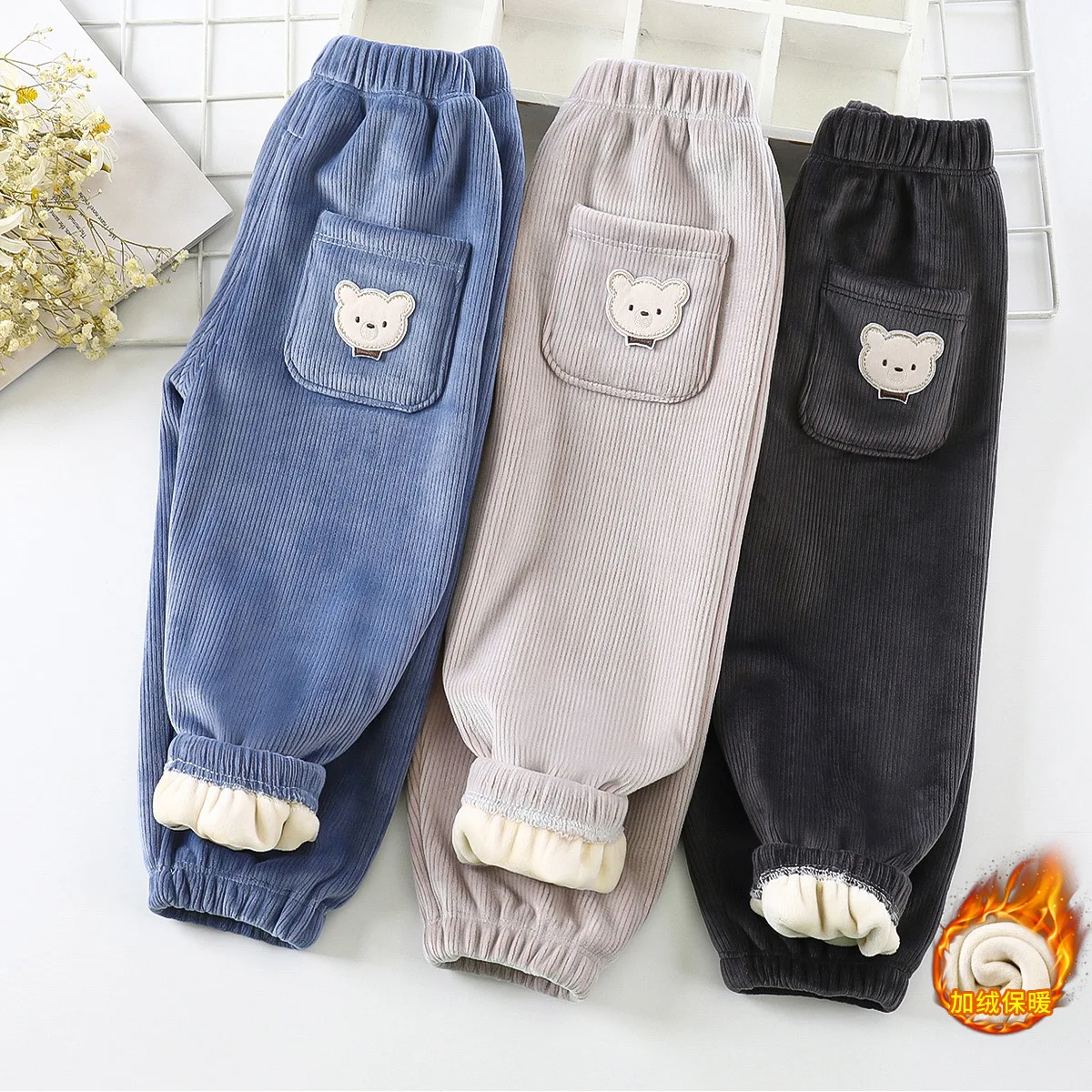 Autumn Winter Baby Boys Pants Keep Warm Fashion Cute Bear Girls Trousers Christmas Birthday Gift 1 2 3 4 5 6 Years Kids Clothes