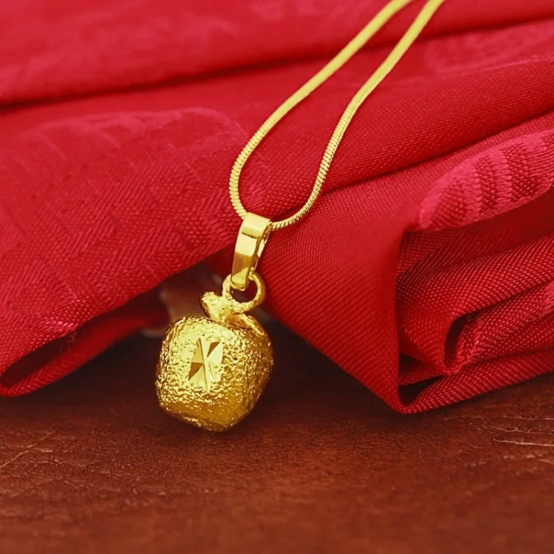 

Fashion Gold Solid Small Apple Necklace Safe Brass Jewelry European Coin Plated Vietnam Sand Gold Fashion Necklace Jewelry