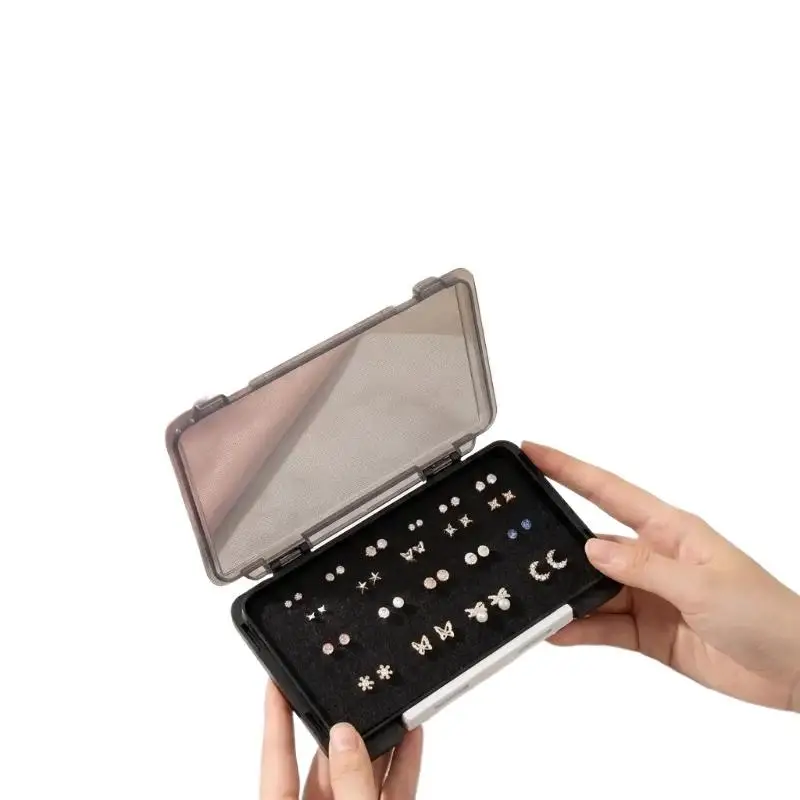 Tragbare Ohrring-Aufbewahrungsbox Kleiner Schmuck-Organizer mit Schwamm-Löchern Ohrringe Ohrstecker Präsentationsbox für Schmuckaufbewahrung – Detail 6