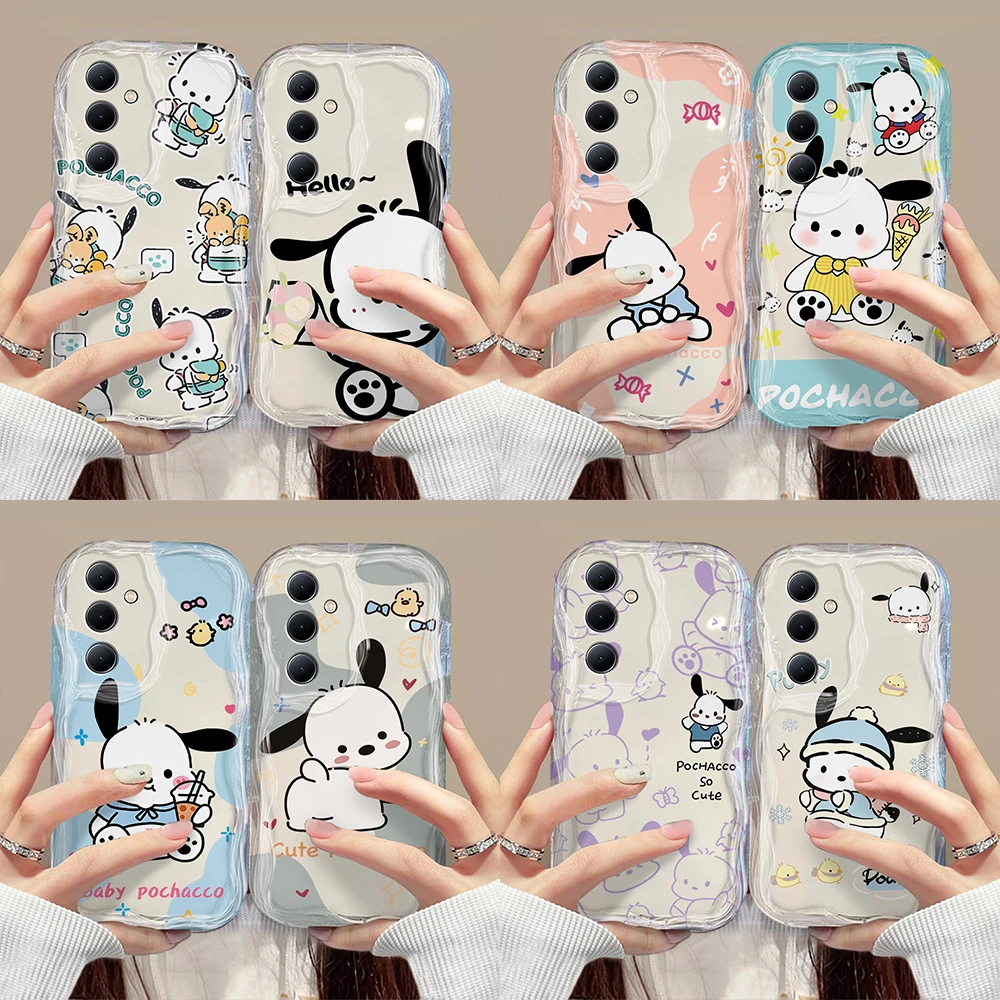 Funny Cute Cartoon Pochacco 3D Wave Phone Case For Samsung Galaxy S24 S23 S21 S20 FE Plus Ultra 4G 5G Soft Silicone Back Cover