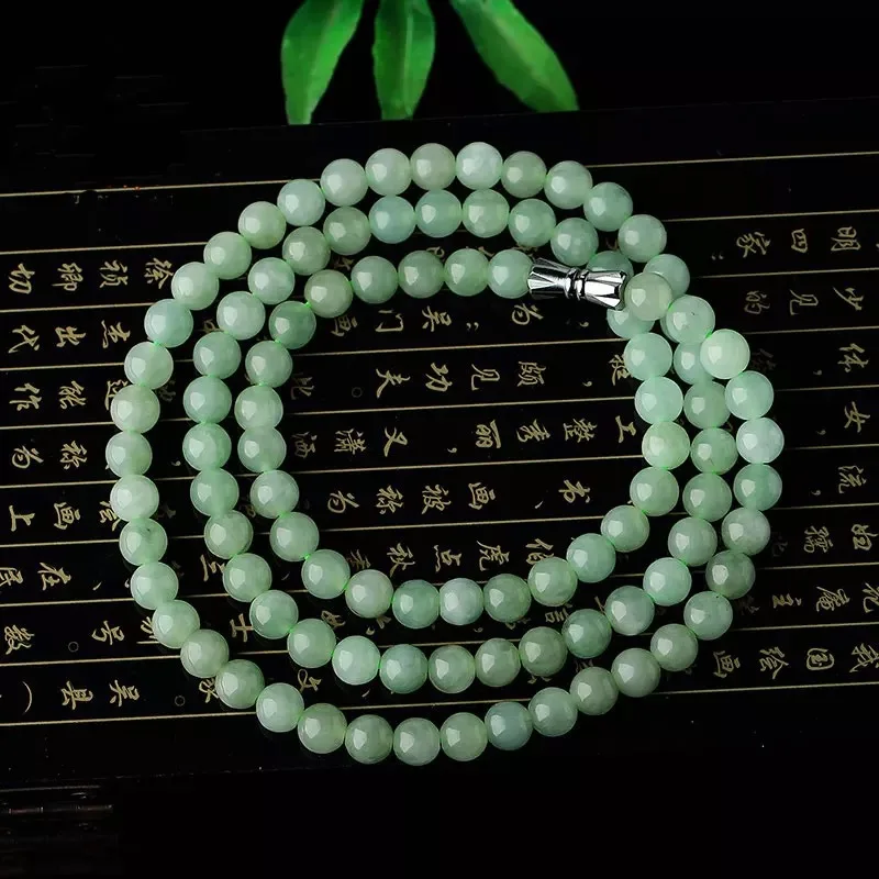 Junyu Natural Southeast Asia Myanmar High end A-grade Jadeite Necklace 8mm Bracelet Three Color Bracelet Live Streaming Jewelry
