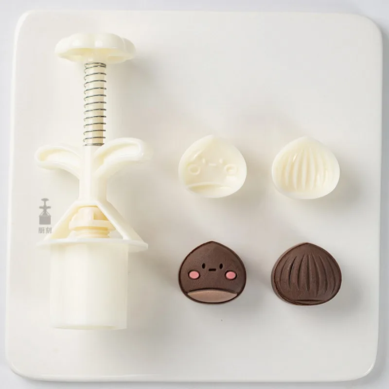 3D Chestnut Shape Mooncake Mold Cute Cute Chestnut Hand Pressure Pastry Maker Plunger Cutter Cake Pastry Decoration baking Tools