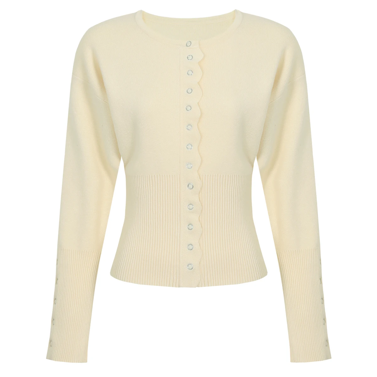 

2647 Высококачественный модный кардиган из трикотажной ткани с круглым вырезом и длинными рукавами для женщин, стильный и элегантный, на весну и осень.