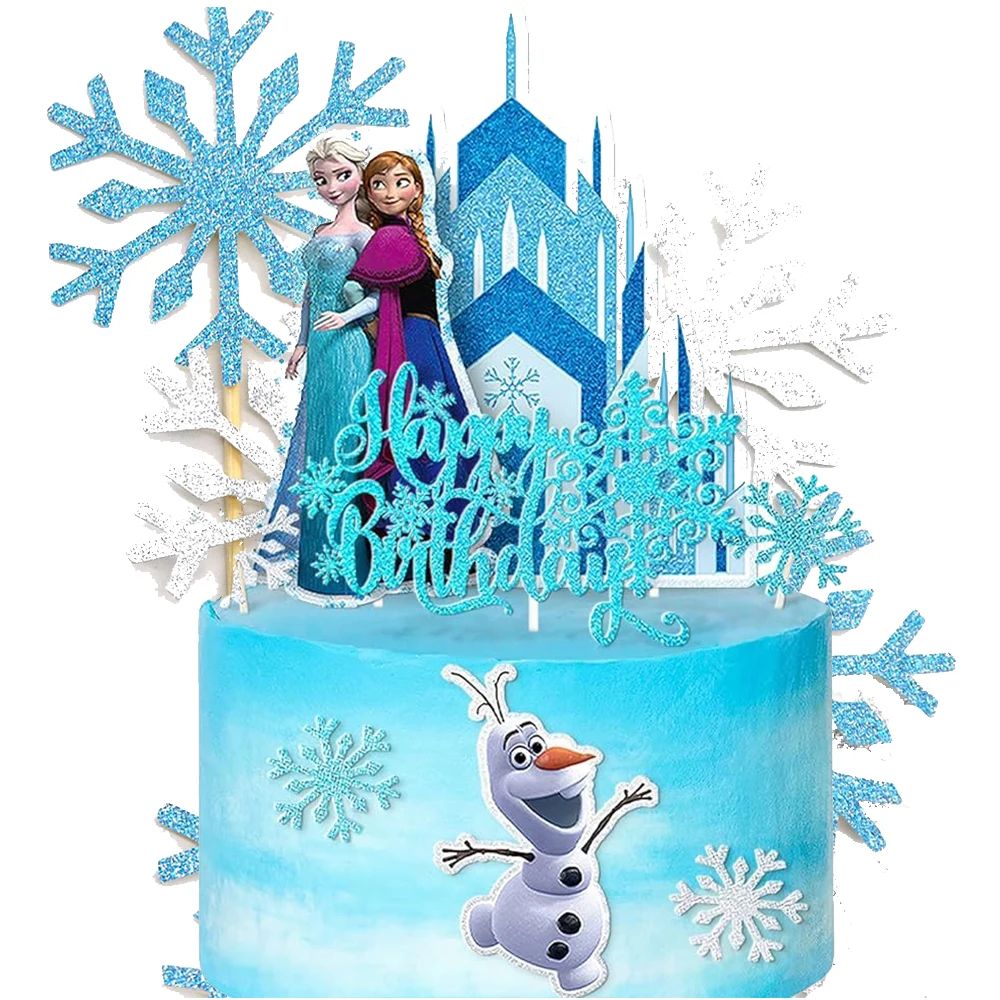 زينة كعكة الأميرة المثلجة ، زينة كيك كب كيك للشتاء ، فضي وأزرق ، لوازم حفلات أعياد الميلاد