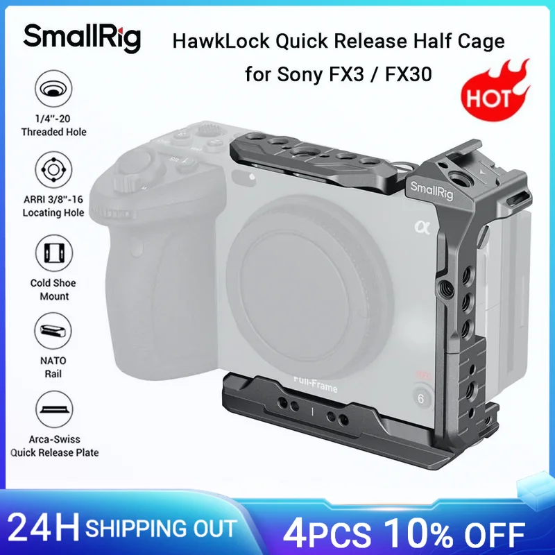 

SmallRig FX3/FX30 HawkLock Quick Release Half Cage for Sony FX3 / FX30, W Removable NATO Rail for Original XLR Top Handle -4772