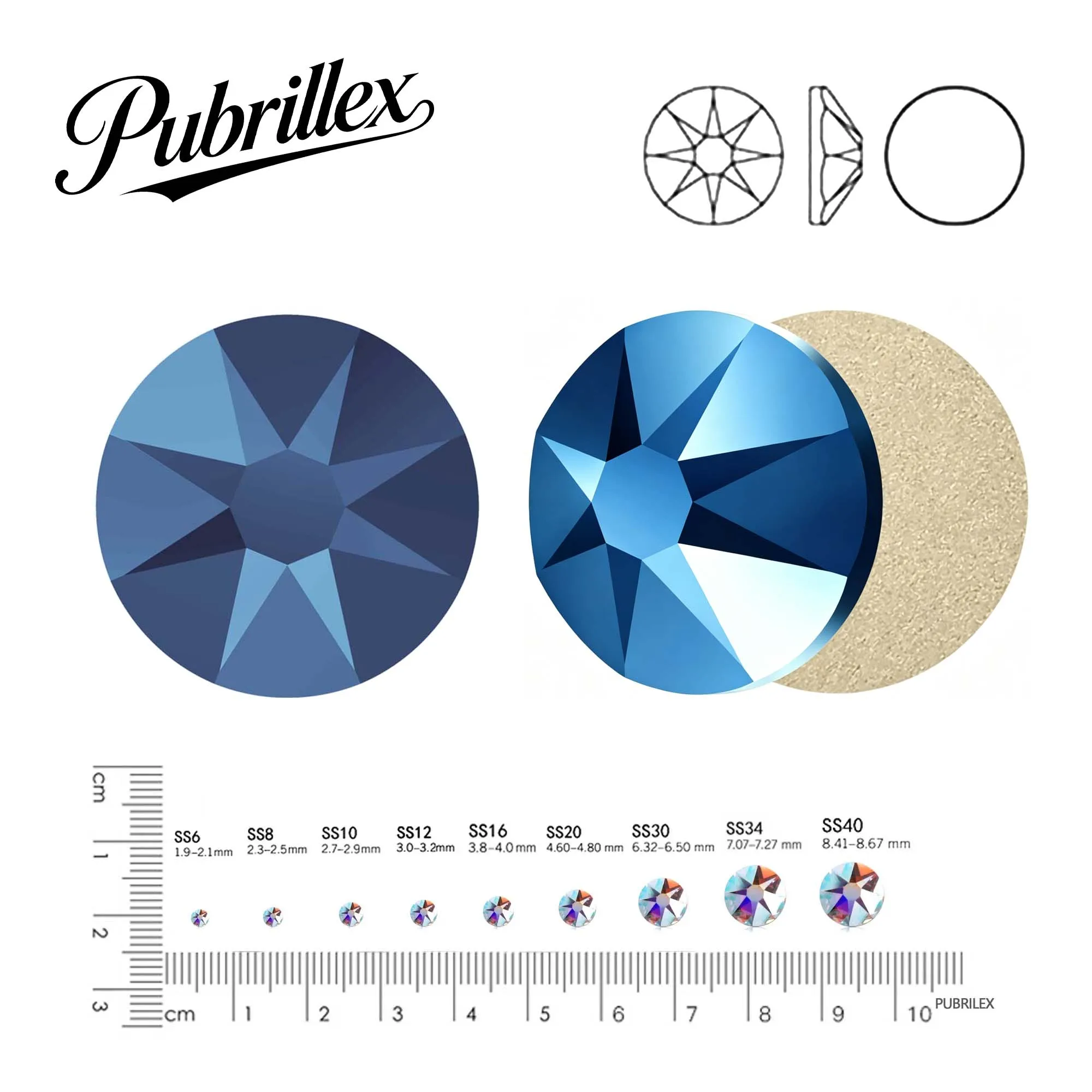 

PUBRILEX Metallic Blue Crystals For Nails Non-hotfix Xirius Flatback Crystal Stone for Garment Nail Rhinestones Diamond