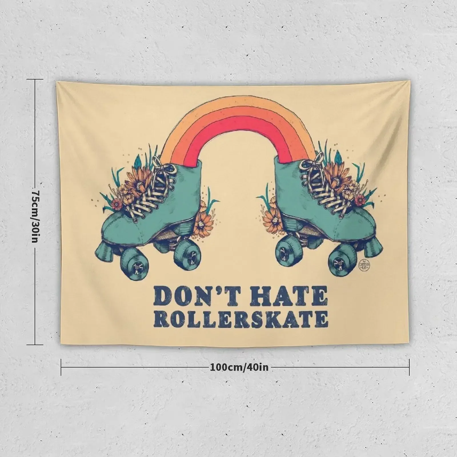 Don't Hate Rollerskate - Retro 70s Illustration - Color Variation 1 Tapestry Decoration Wall Decoration Room Tapestry