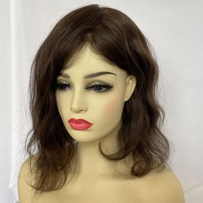 Women Hair Toupee PU Base Straight Human Hair Pieces Brown Hair Replacement Systems Remy Hair 8X10 Long 12inch Men' s Toupee Wig