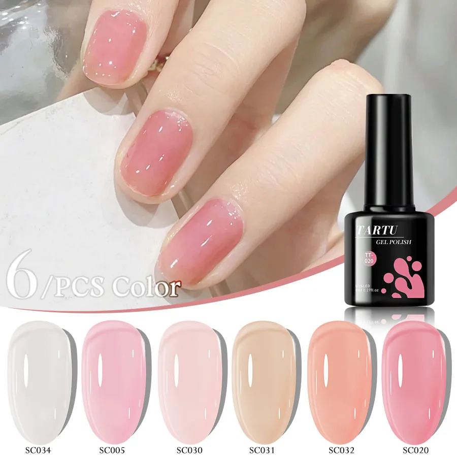 

6-color jelly glitter gel nail polish set in silver, green, white, red, and blue. It's moisture-resistant and UV/LED-protected.