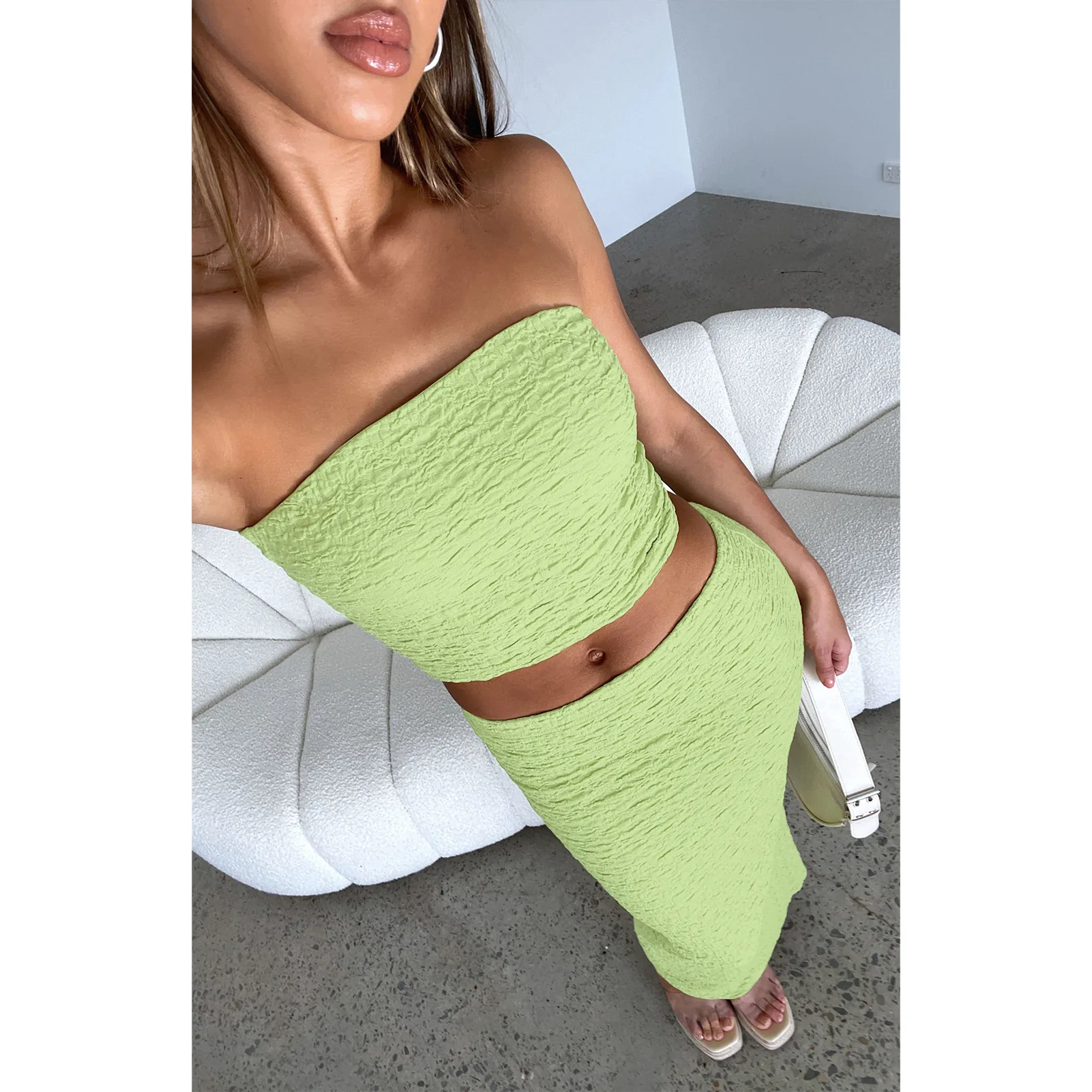 Sexy Women's Two-Piece Wrap Top And Slim Split Long Dress Spring/Summer Comfortable Solid Color Ladies 2-Piece Set