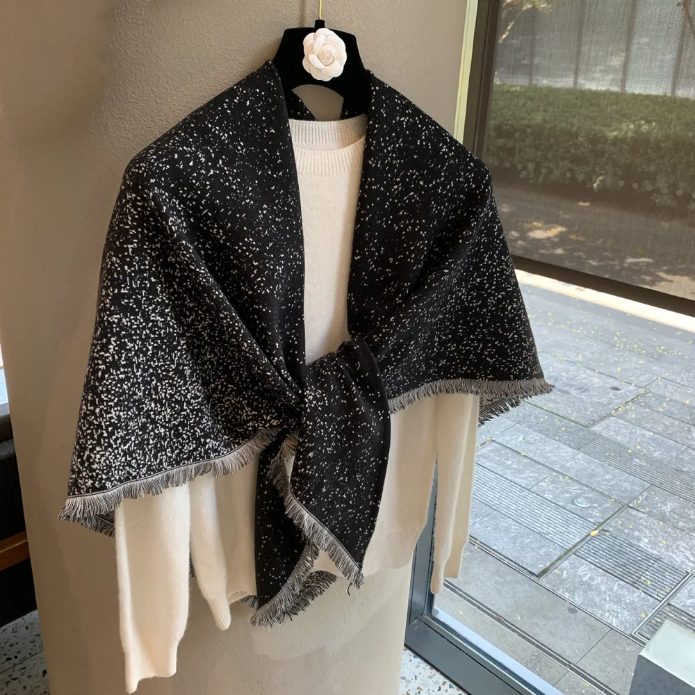 Black Starry Sky Fringed Triangular Shawl Women's Winter Versatile Knitted Outer Scarf High-end Temperament Fashion Headscarf