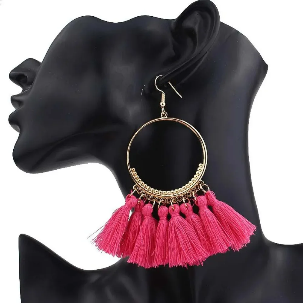 FSUNION 2024 New Fashion Tassel Earrings Ethnic Big Drop  Bohemia Jewelry For Women Cotton Rope Fringe Long Dangle