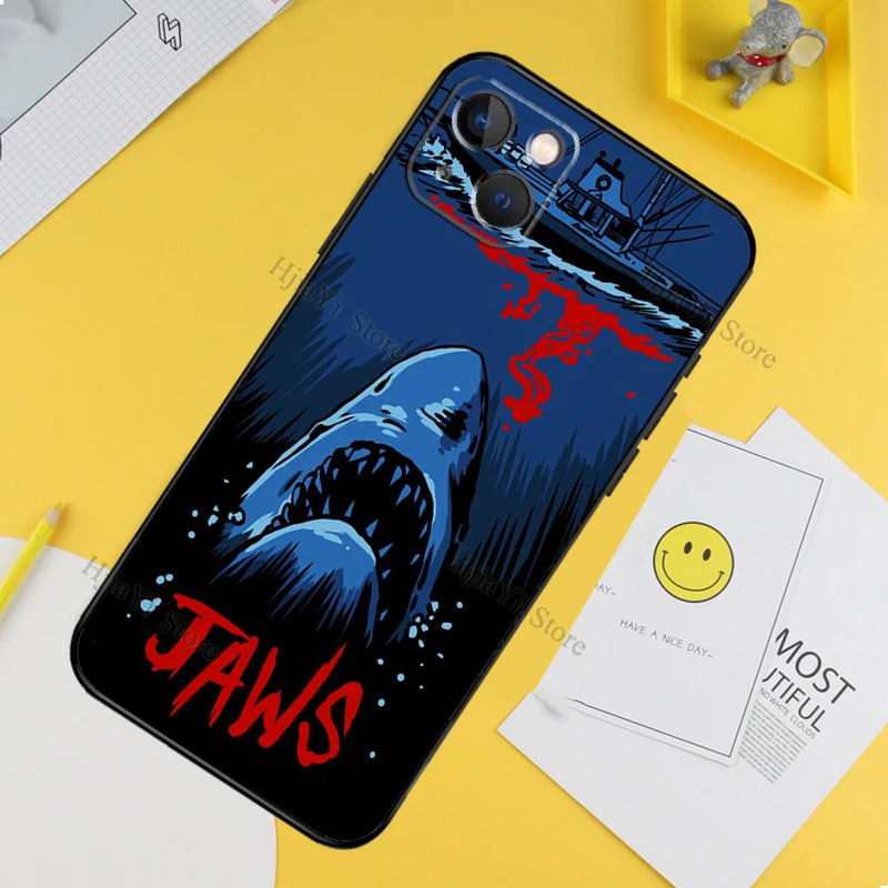 Jaws 1975 Movie Poster Phone Case For iPhone 13 12 11 14 15 16 Pro XS Max XR X Silicone For iPhone 12 Mini Plus Cover