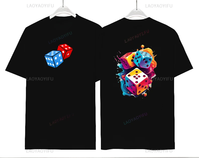 Fun dice print fashion humor T-shirt Daily summer short sleeved cotton top for comfortable clothing for both men and women