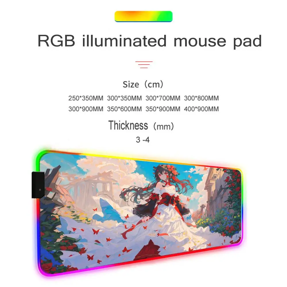 Anime girl Kimono Mouse Pad Tablet RGB mouse Pad Laptop xl desktop mouse pad, cute HD Rainbow Gaming keyboard pad, csgo Player