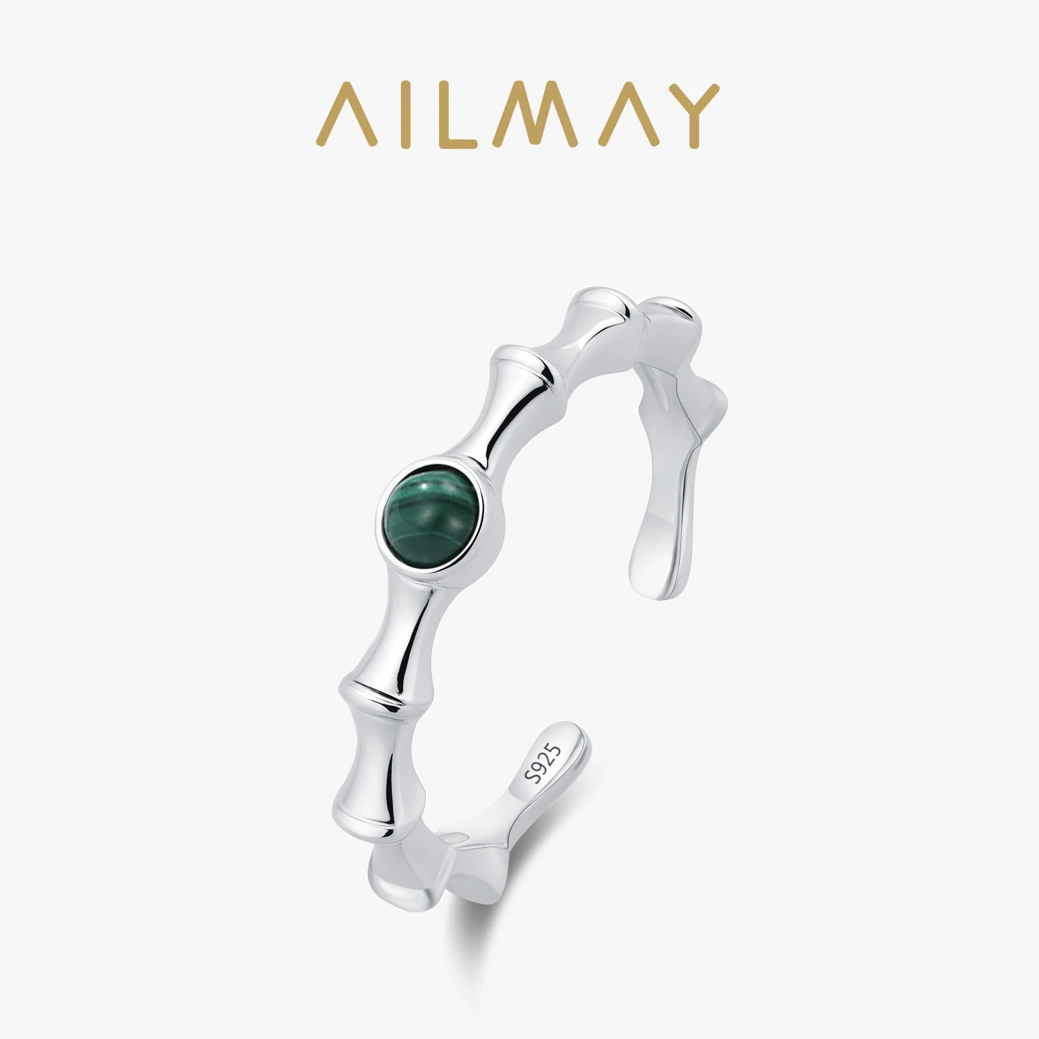 

Кольца Ailmay из стерлингового серебра 925 пробы, винтажные кольца в форме бамбука с зеленым малахитом, идеальный подарок для женского праздника
