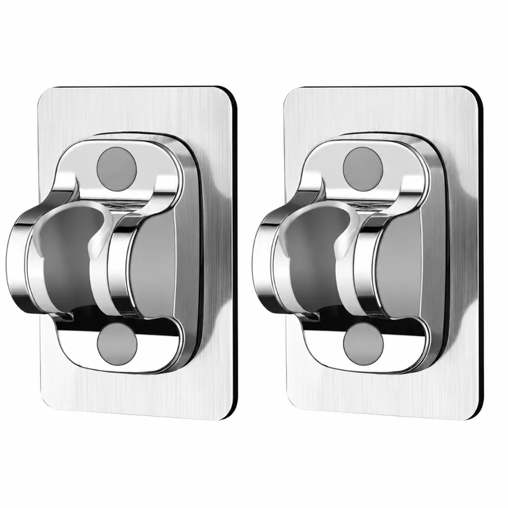 2 Pack Strong Adhesive Shower Head Holder Self Adhesive No Drilling Handheld Shower Holder Silver Finish Wall Mount